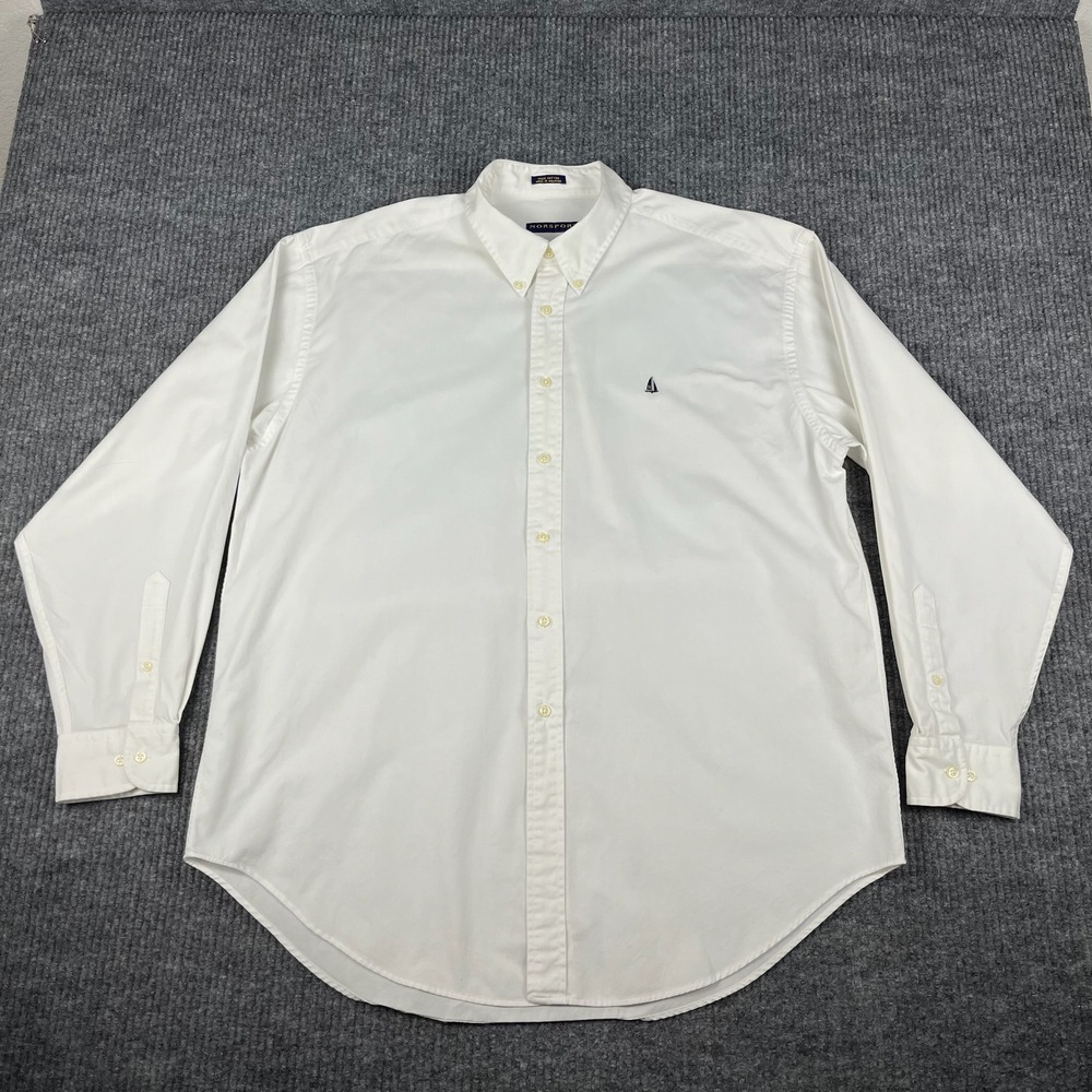 Vtg 90s Norsport Shirt Mens L White Oxford Button Down Sailboat Logo Cotton